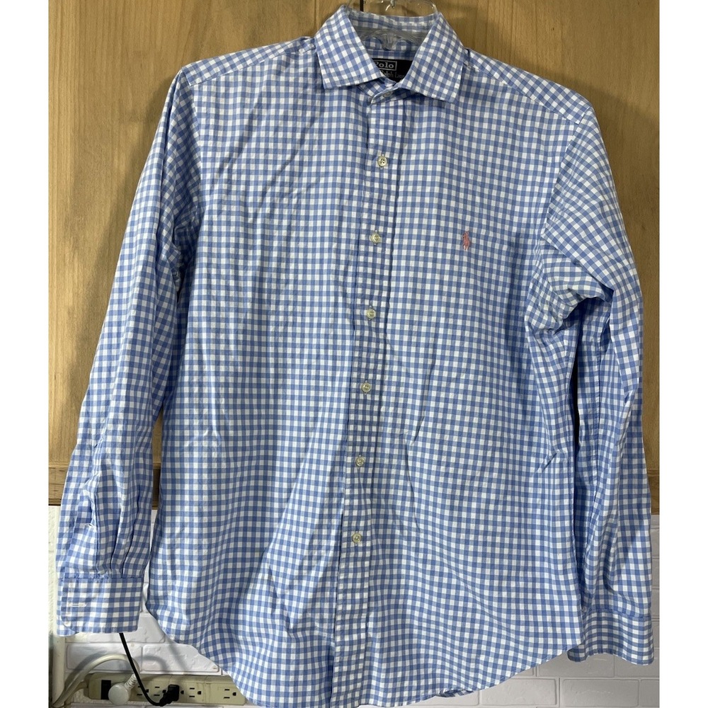 Polo Ralph Lauren Button Down Mens Medium Blue Gingham Westerton Classic Fit